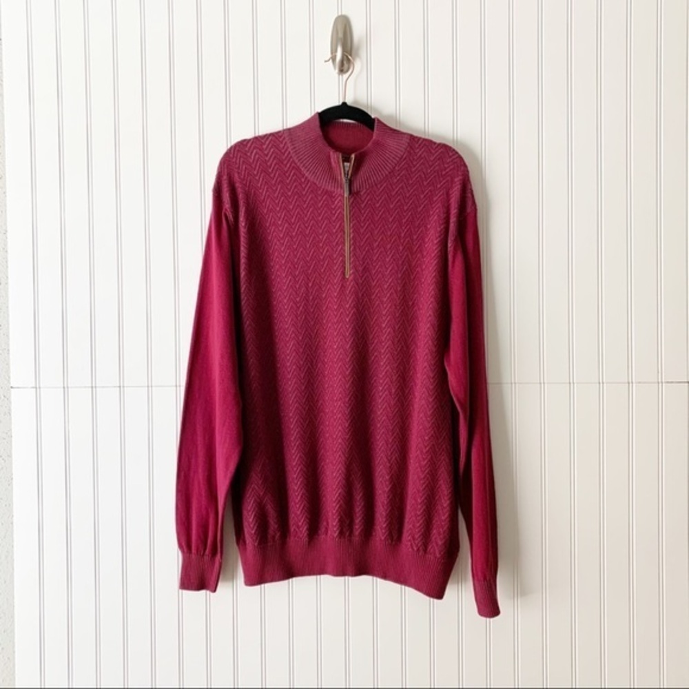 Alex Cannon Men’s XL Burgundy Subtle Chevron 1/4 Zip Sweater
